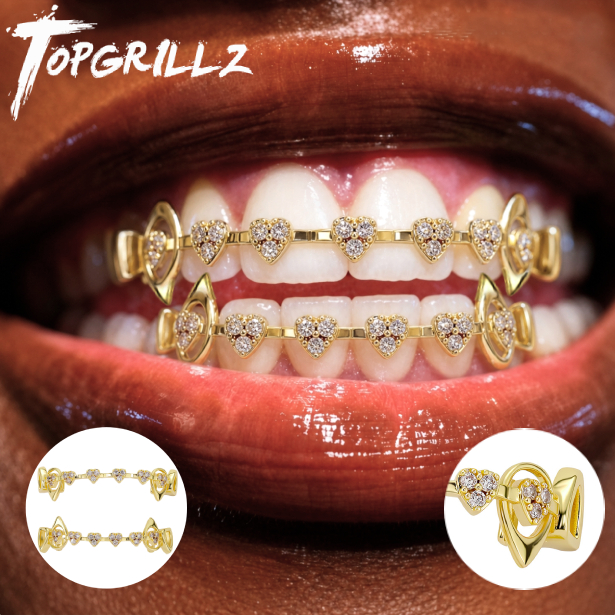 Body Jewelry Men - TOPGRILLZ Hohlherz-Grillz-Set mit Micro-Pavé-CZ, Ober- und