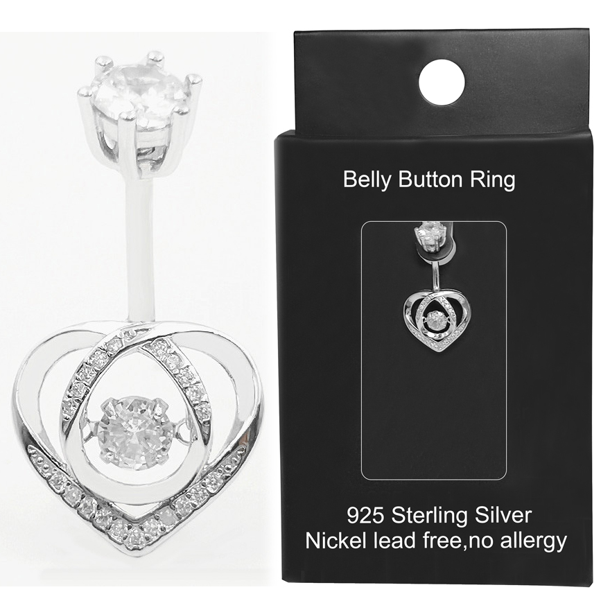 Body Jewelry Materials - Bauchnabelring aus 925er-Sterlingsilber, kubischer Zirkon, Herz,