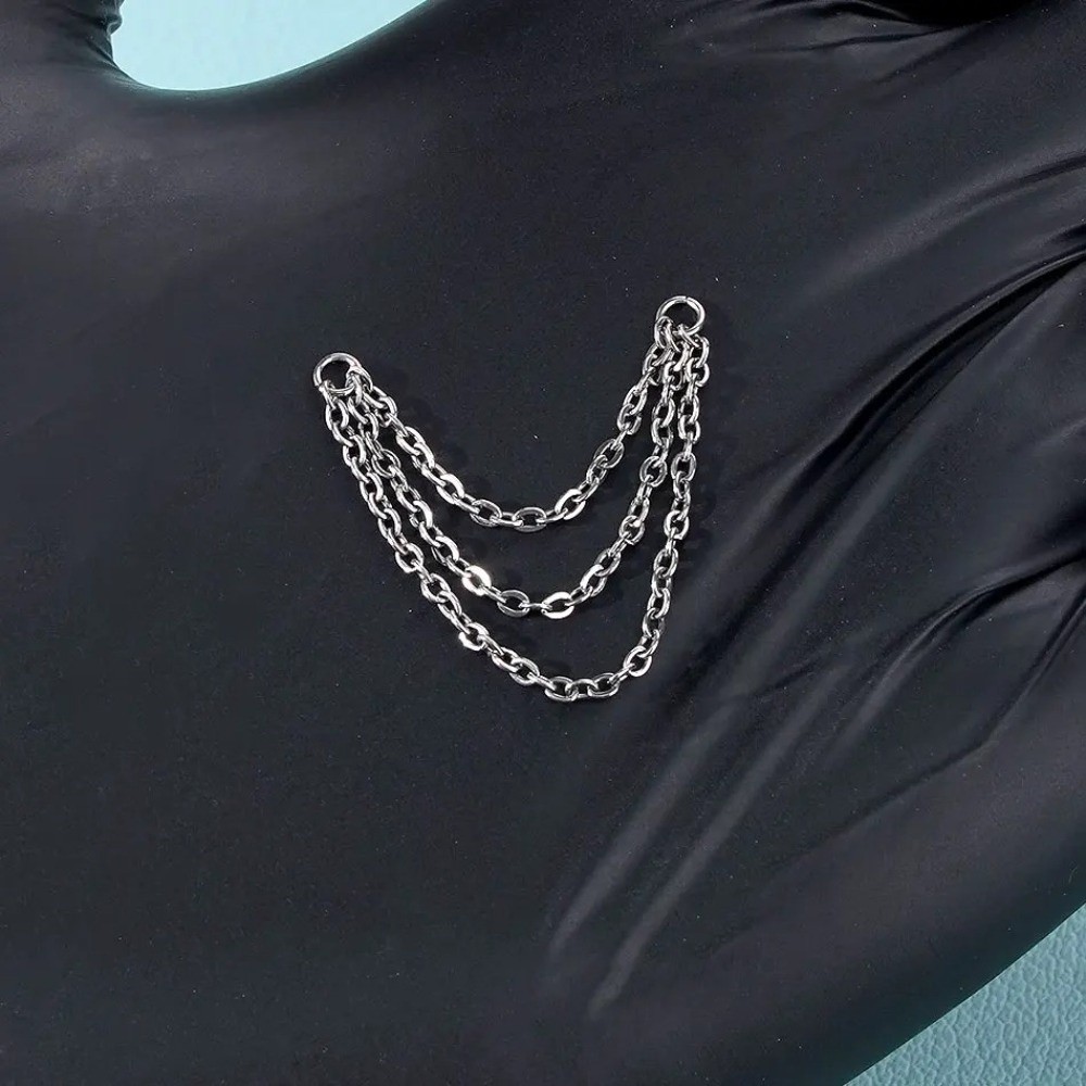 Body Jewelry Ear - Modische Titan-Nasenkette Doppelkette Dreischichtige Kette Labret-Kette