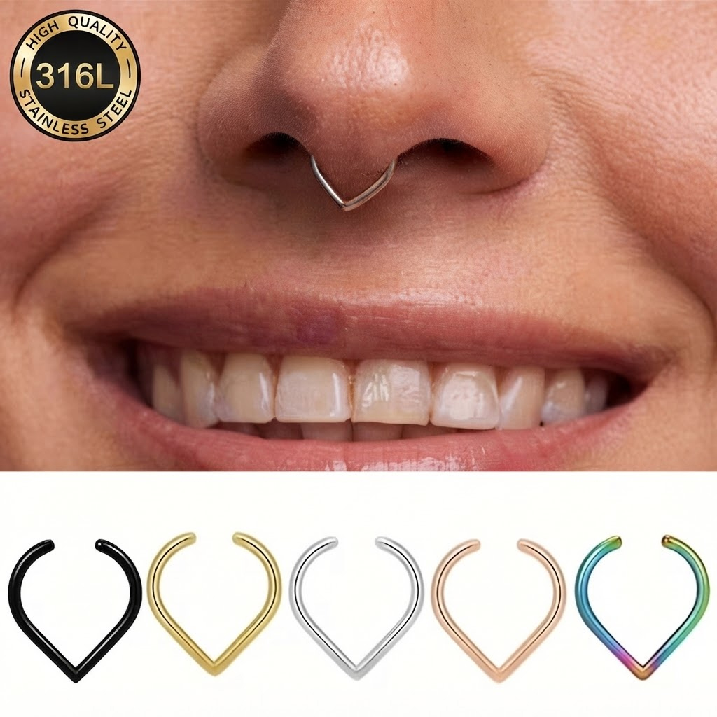 Body Jewelry Ear - 5-teiliges Edelstahl Fake Nasenring-Set Verstellbare Clip-on