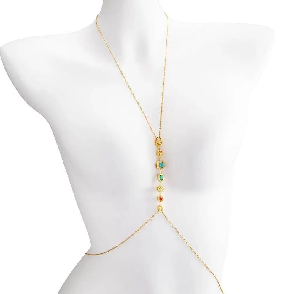 Body Jewelry Waterproof - PuRui Exquisite Bunte Zirkon-Edelstahl-Brustkette Taillenkette Damen