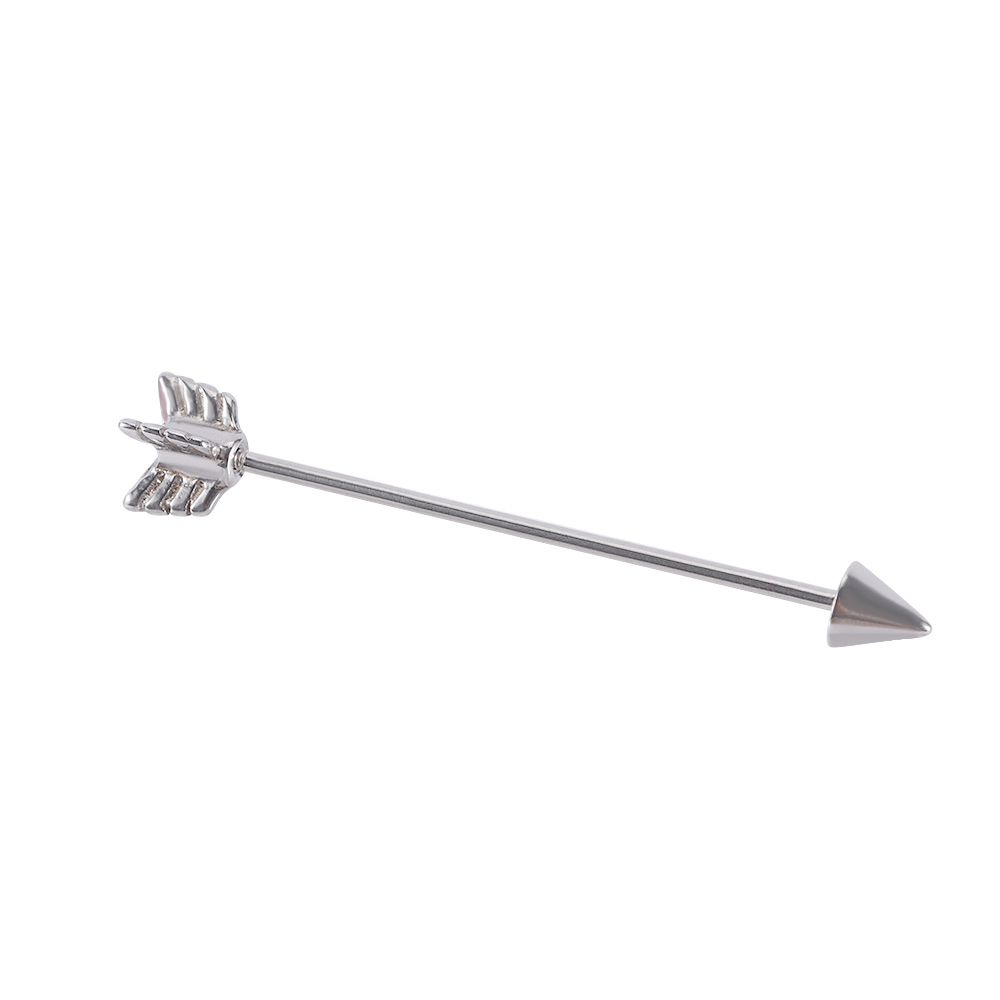 Industrial Barbell Long - Schraubbarer langer Edelstahl-Silber-Schmuck, industrieller Barbell-Pfeil-Piercing-Ohrknorpel-Ohrstecker