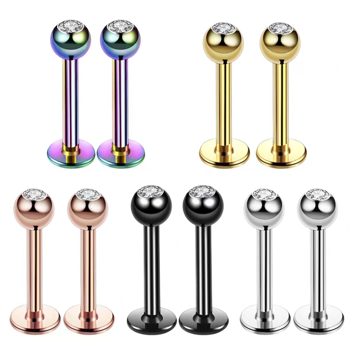 Body Jewelry Ear - 16G Chirurgischer Stahl Kugelkopf CZ Lippen-Septum-Stud