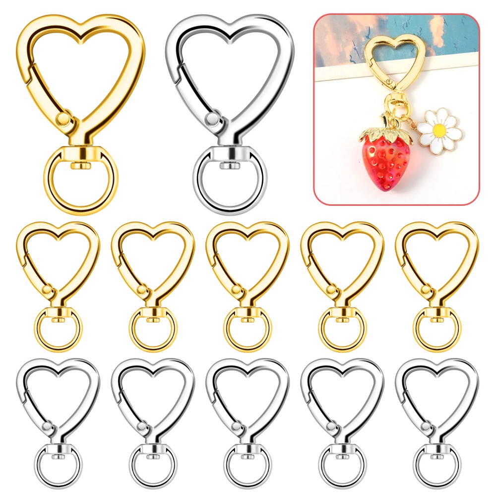 Daith Heart Ring - 10 Stück Metall-Herz-Karabinerhaken, drehbare Schlüsselbänder, Auslösehaken