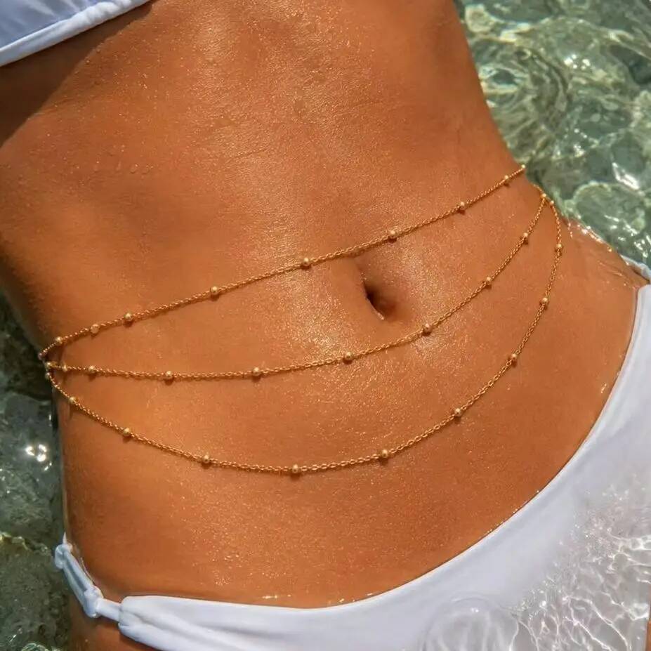 Body Jewelry Waterproof - IngeSight.Z Modische Boho Sexy Mehrschichtige Perlen-Bauchkette