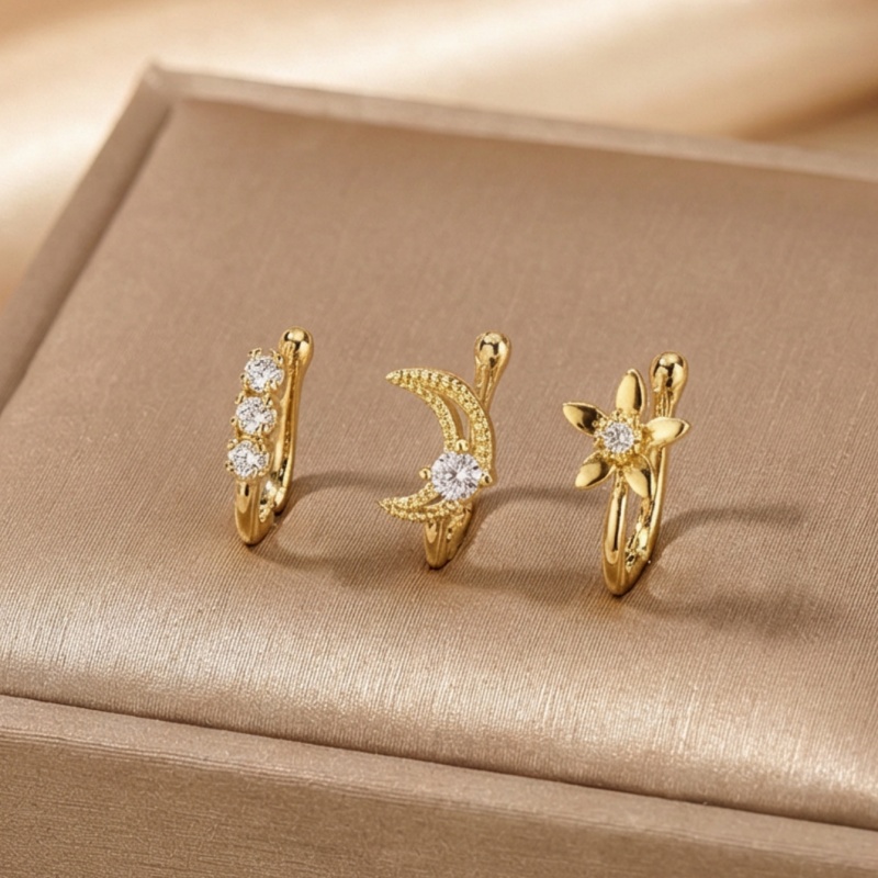Body Jewelry Nose Studs - 3-teiliges Retro-Luxus-Nasenklammer-Set, Kupfermaterial mit künstlichem Zirkon