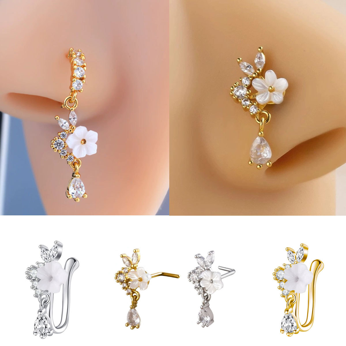 Goldener Blumen-Nasenring mit  – Body Jewelry Nose Studs Bewertung und Preis